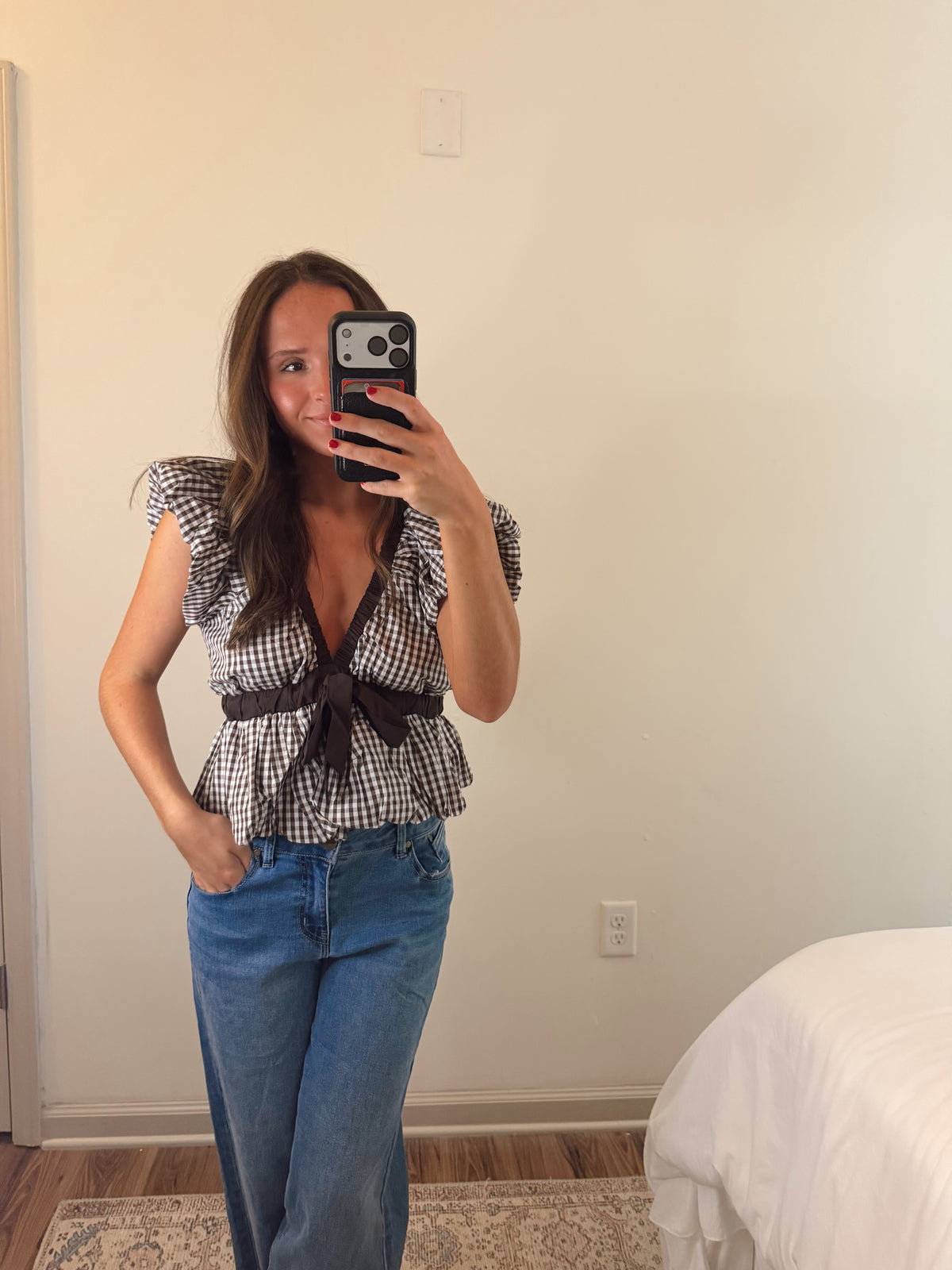 BROWN GINGHAM BOW TOP