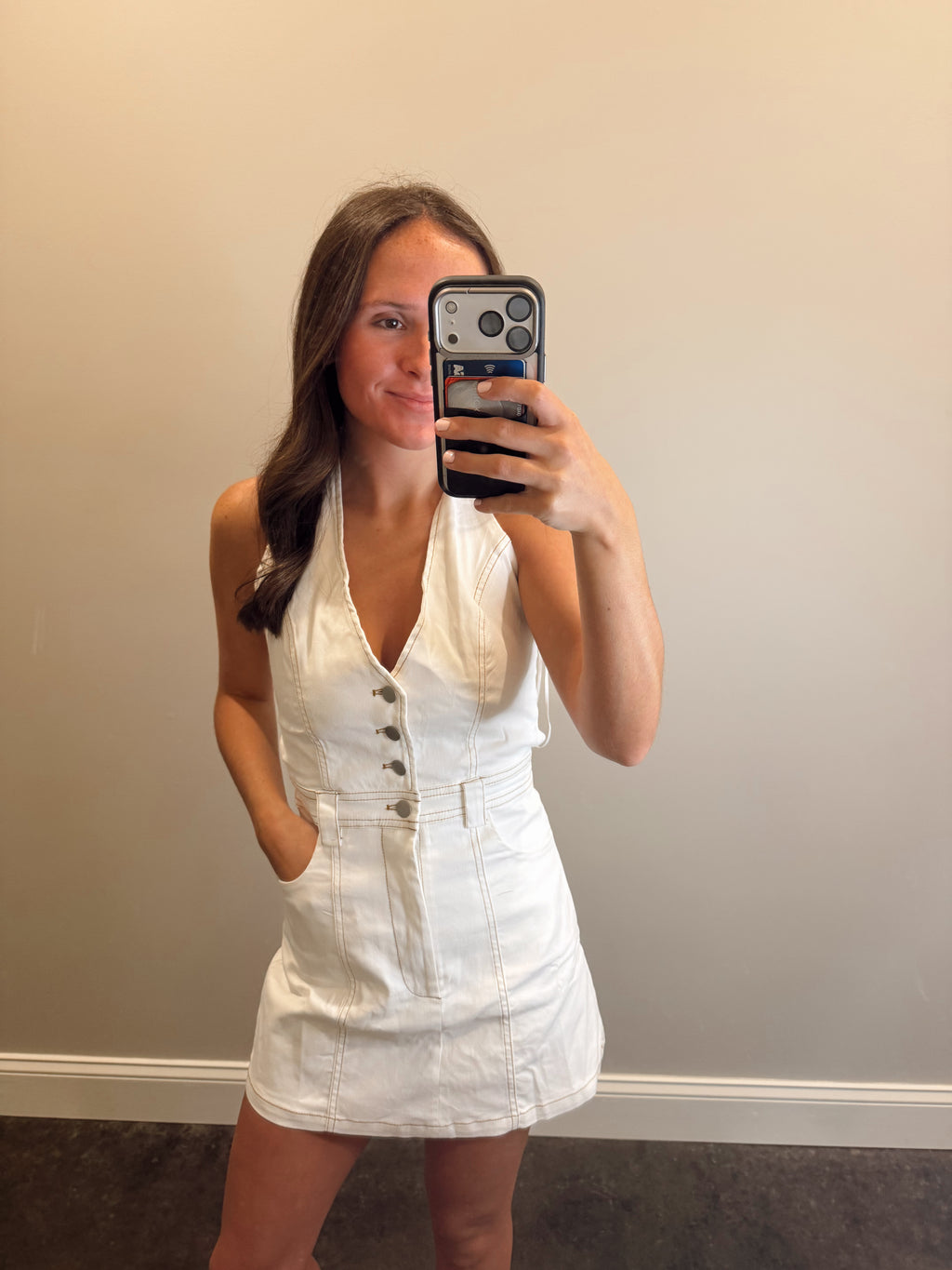 THE HALTER DENIM ROMPER