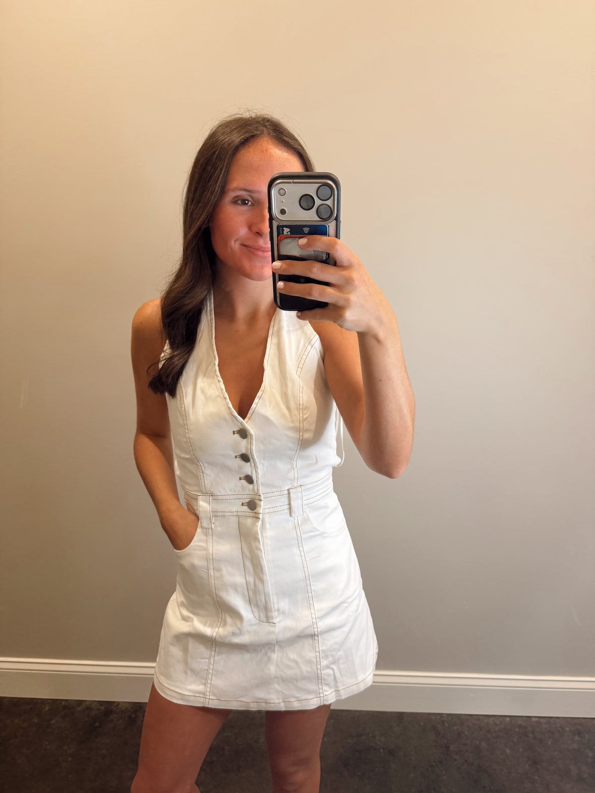 THE HALTER DENIM ROMPER
