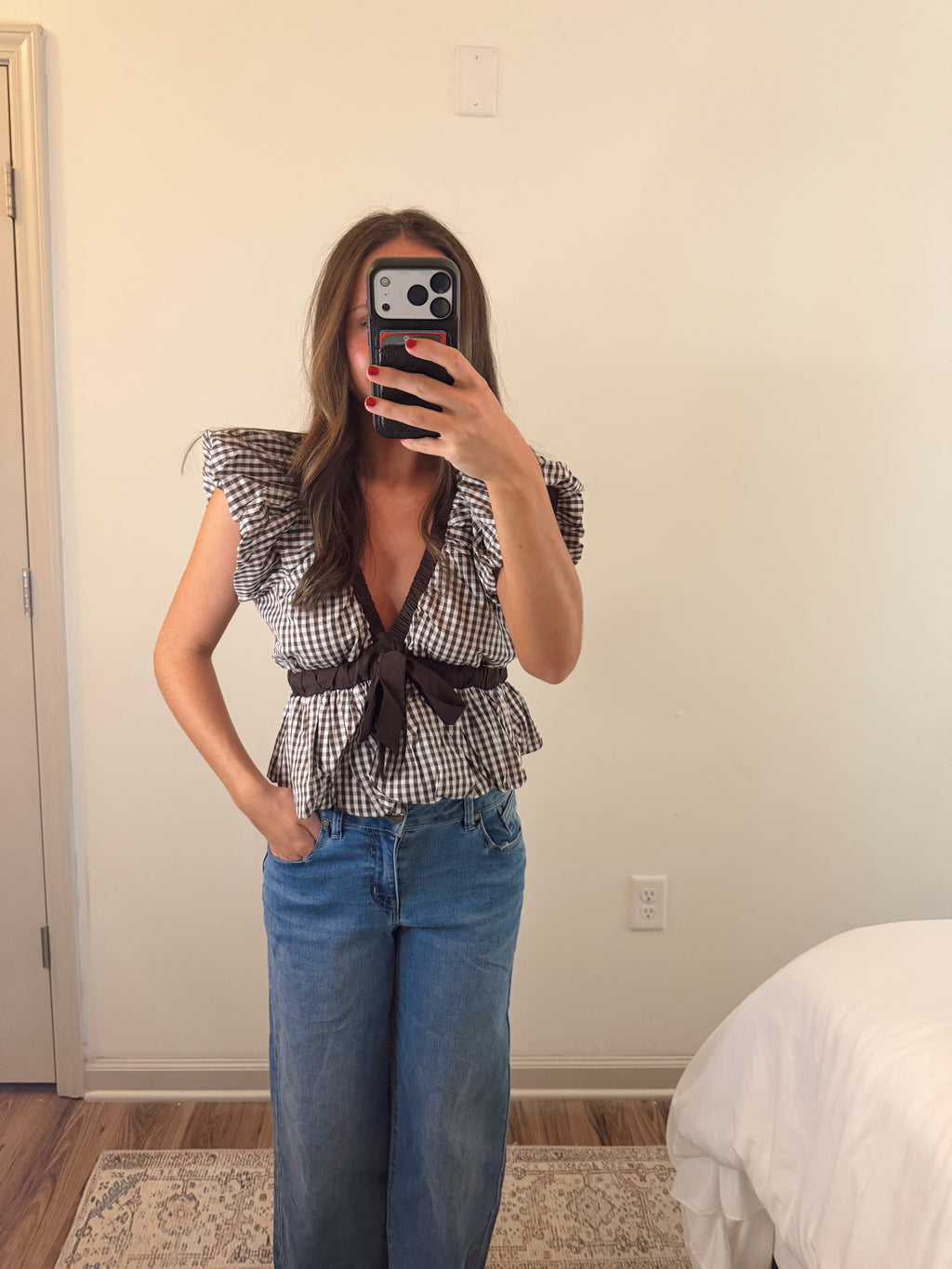 BROWN GINGHAM BOW TOP