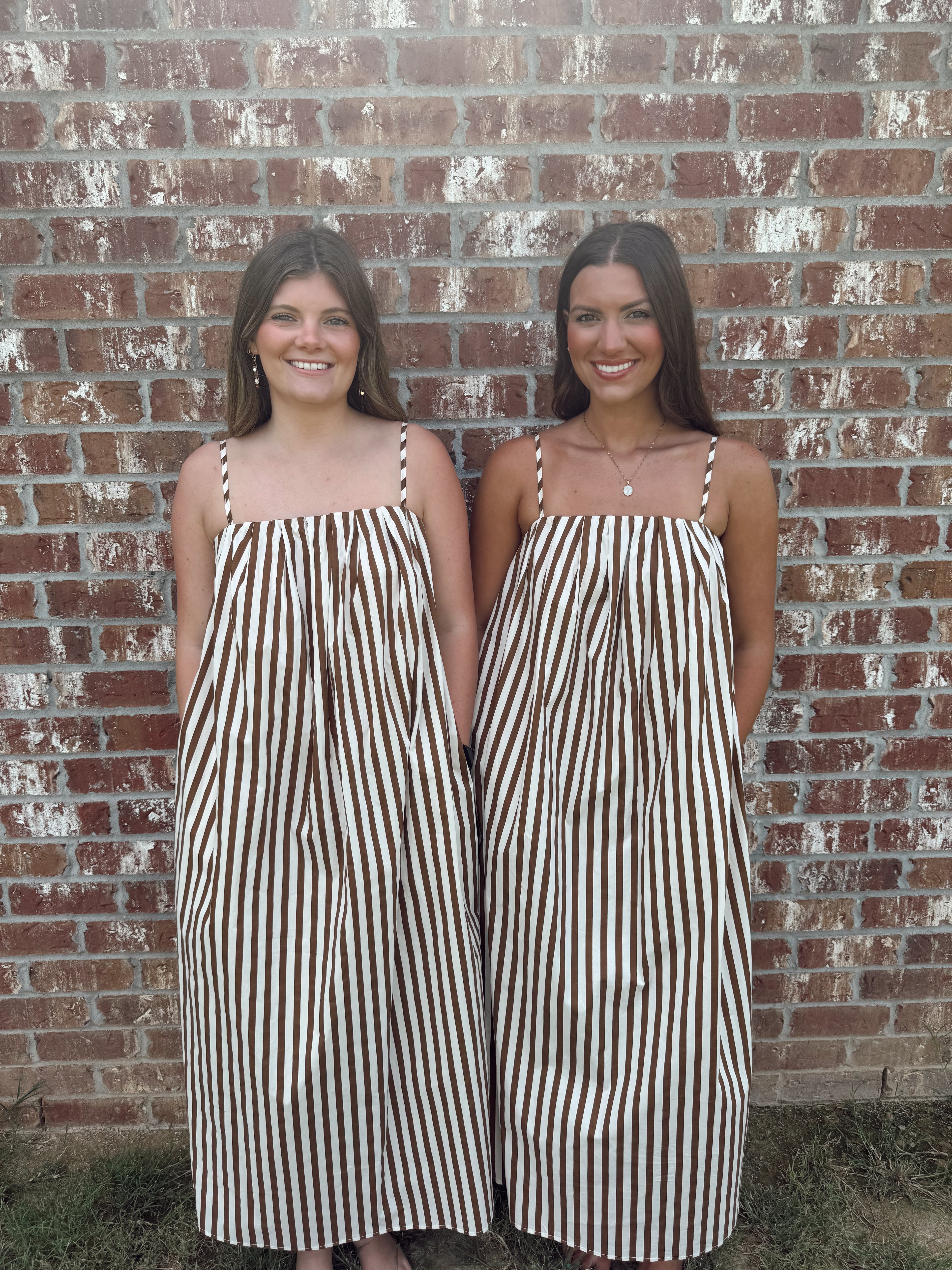 MOCHA STRIPED MIDI DRESS