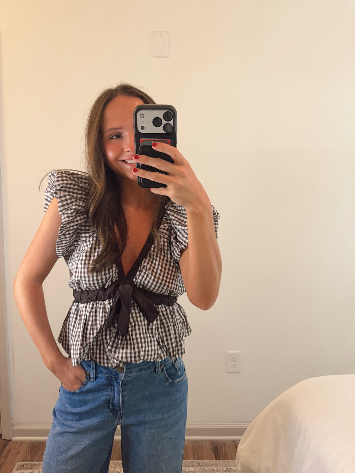BROWN GINGHAM BOW TOP