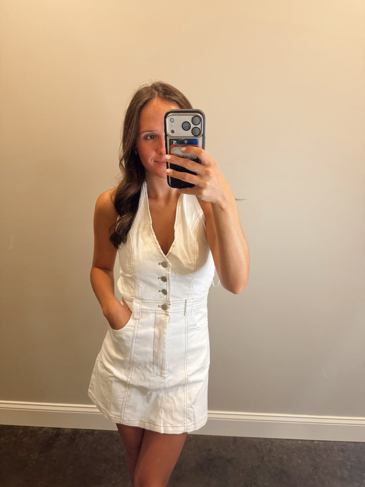 THE HALTER DENIM ROMPER