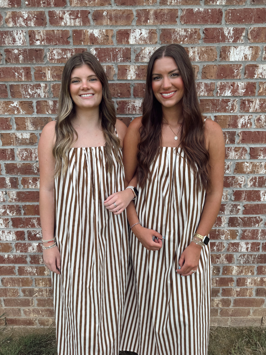 MOCHA STRIPED MIDI DRESS