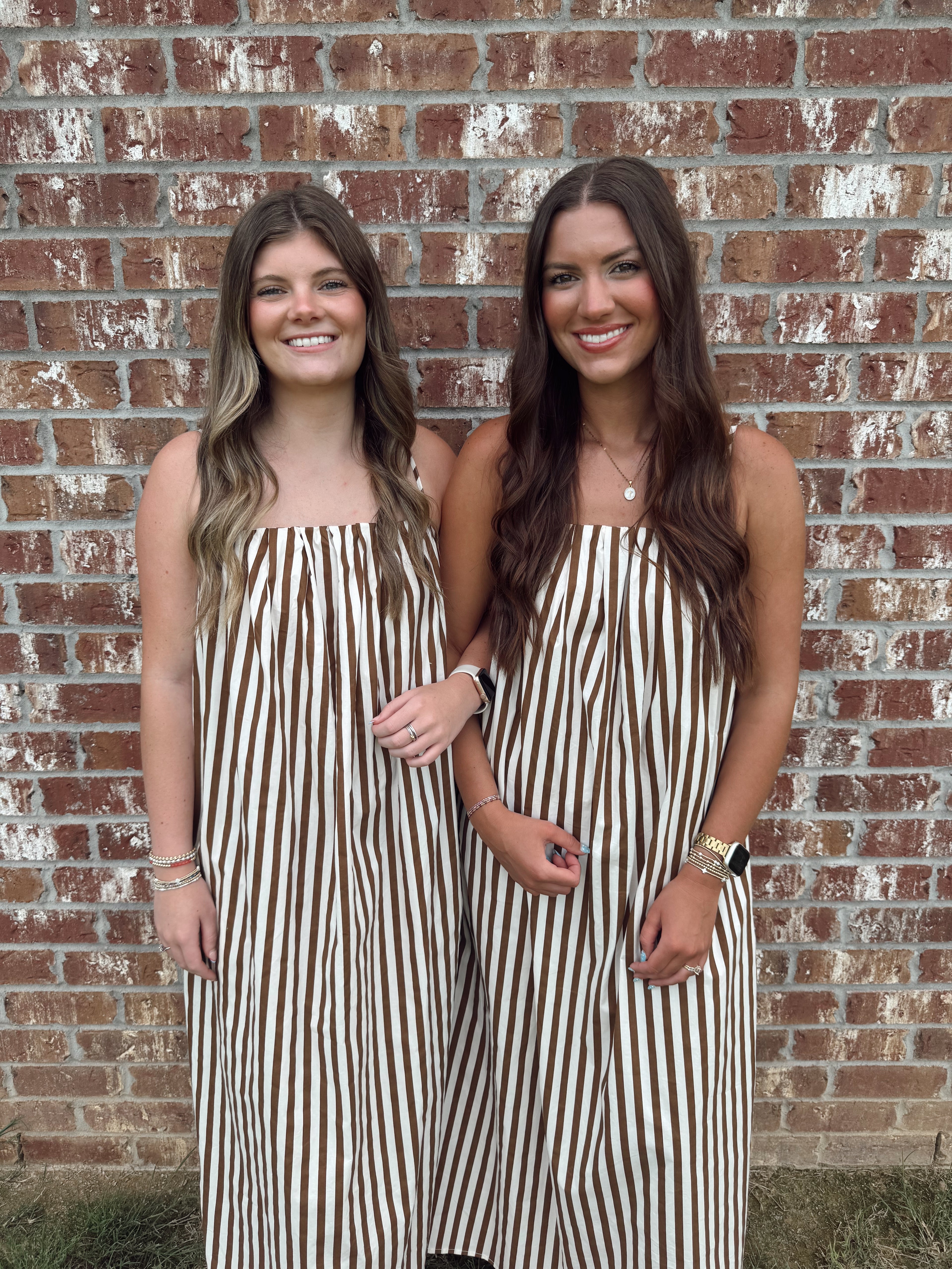 MOCHA STRIPED MIDI DRESS