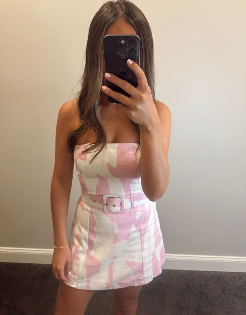 GEOMETRIC PRINT STRAPLESS MINI ROMPER