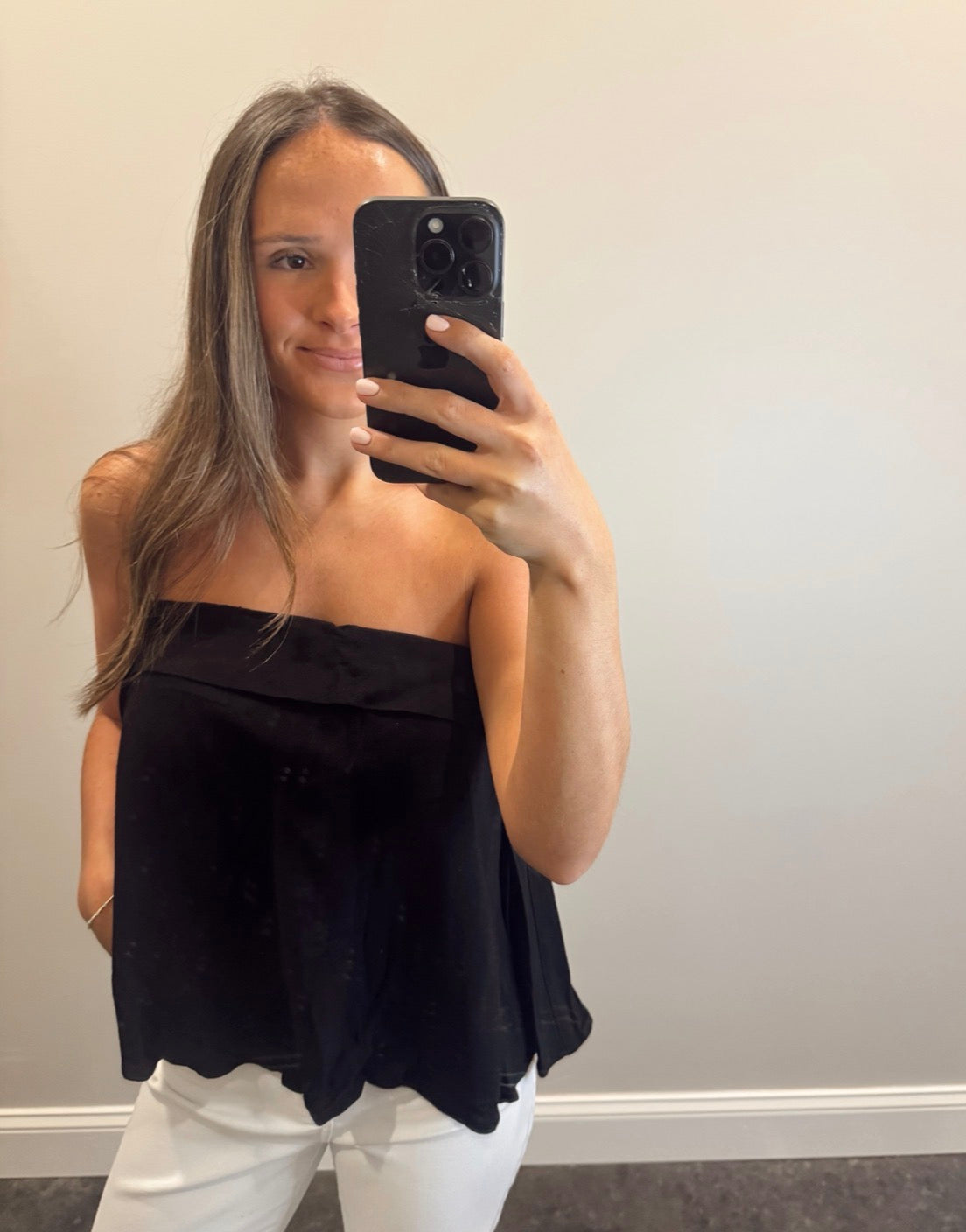 LINEN OVERFOLD BLACK TOP