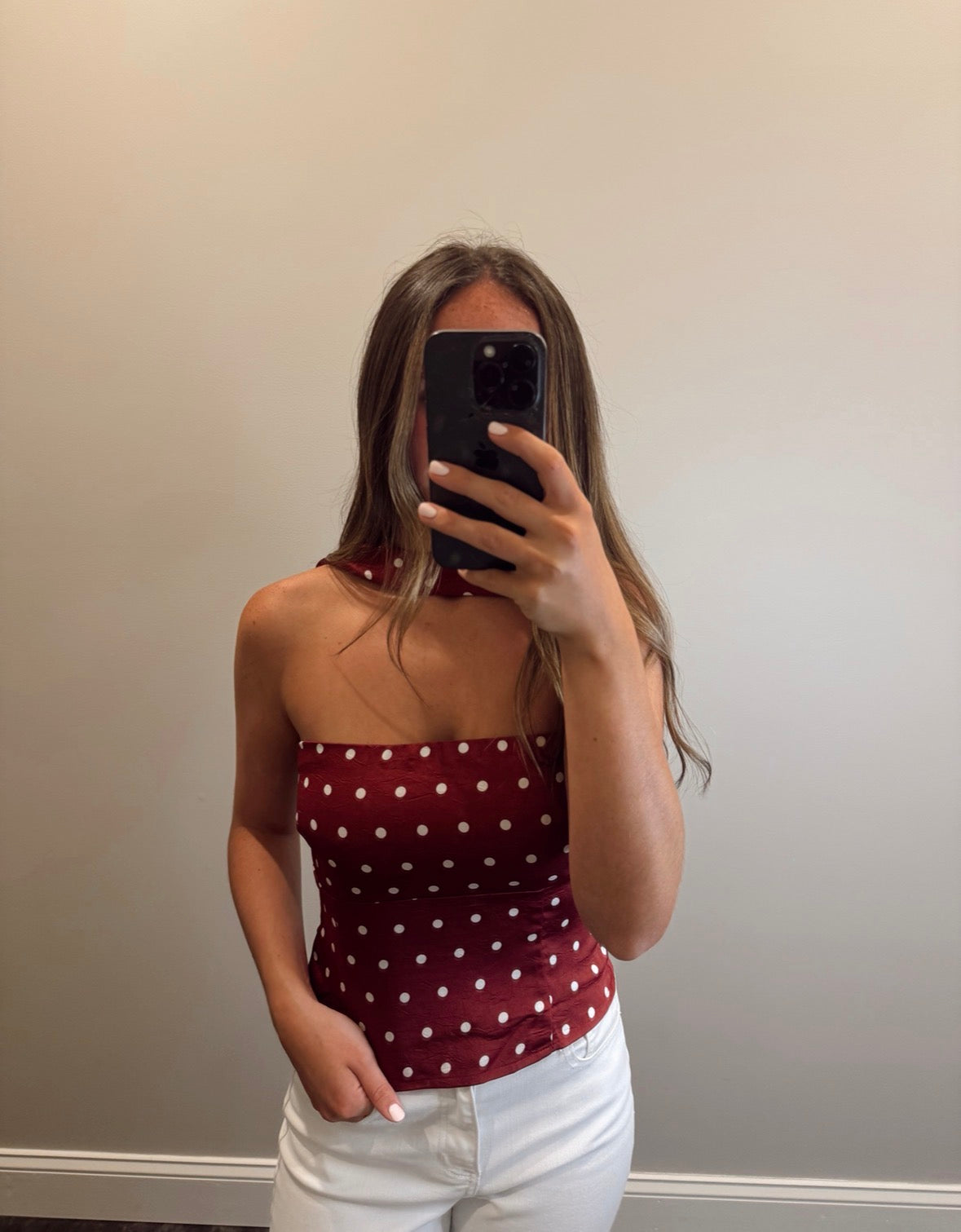 MAROON POLKA DOT TOP