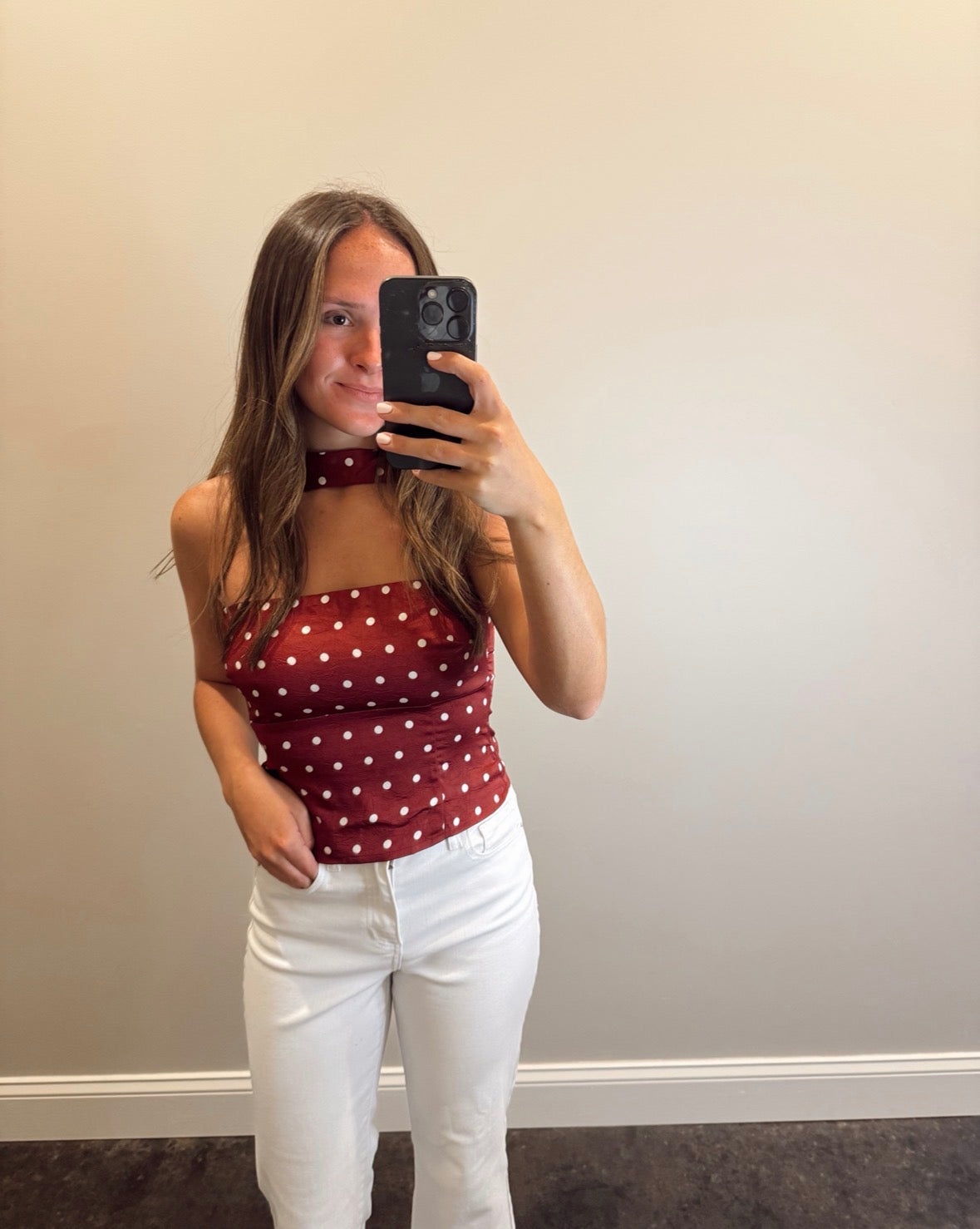 MAROON POLKA DOT TOP