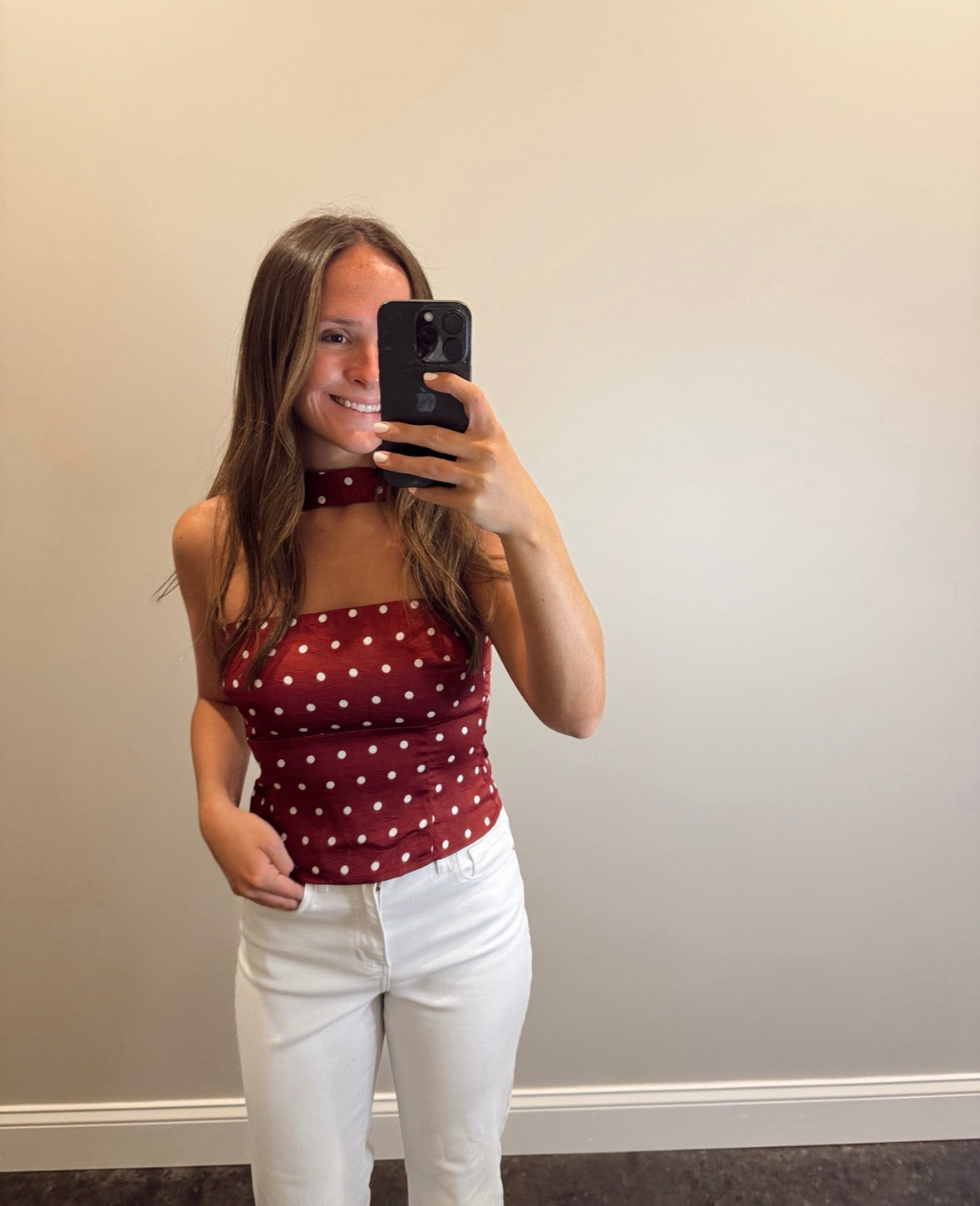 MAROON POLKA DOT TOP