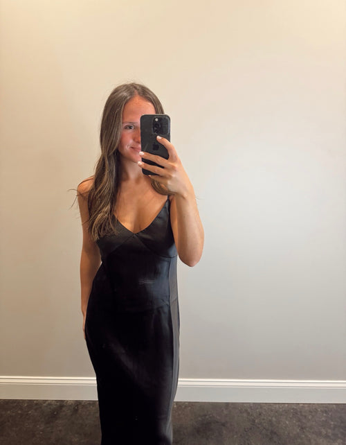 BLACK SATIN SLIP DRESS